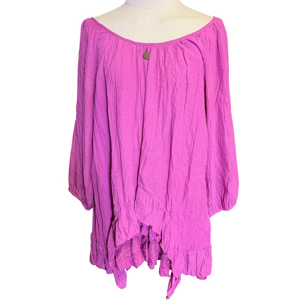Design by KappAhl Peasant Blouse Womens L/XL Pink Good Lace Hem Boho Whimsigoth